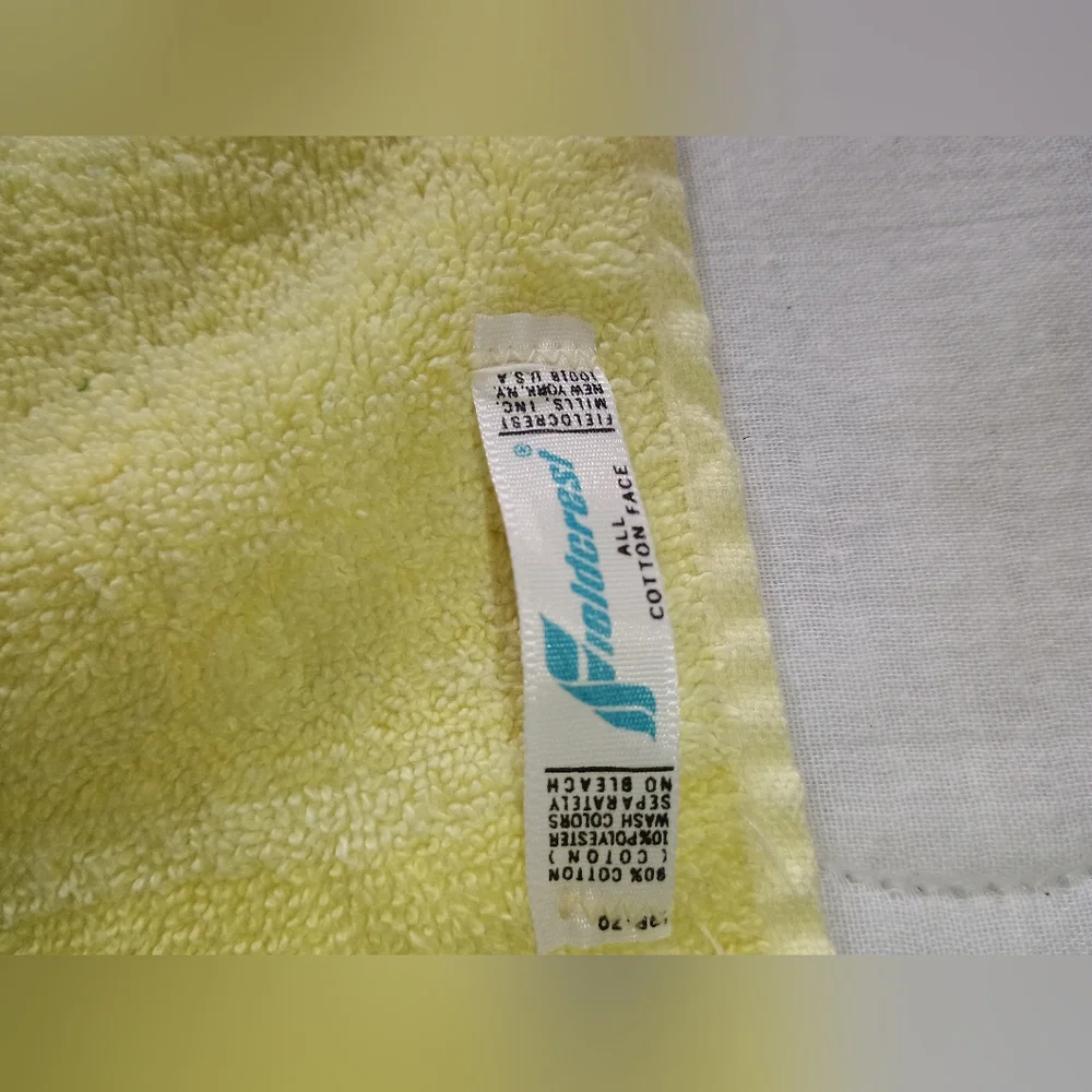 Vintage Yellow Fieldcrest All Cotton Face Bath Towel sculpted floral